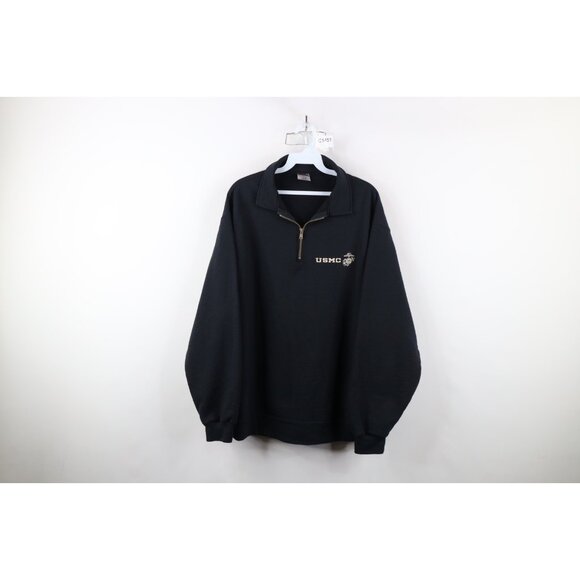 Vintage 90s Mens Large Faded USMC United State Marine Corps Half Zip Sweatshirt - Picture 1 of 10